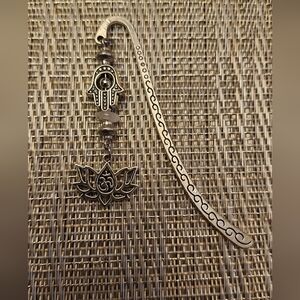Artisanal Silver Metal Hamsa and Lotus Bookmark